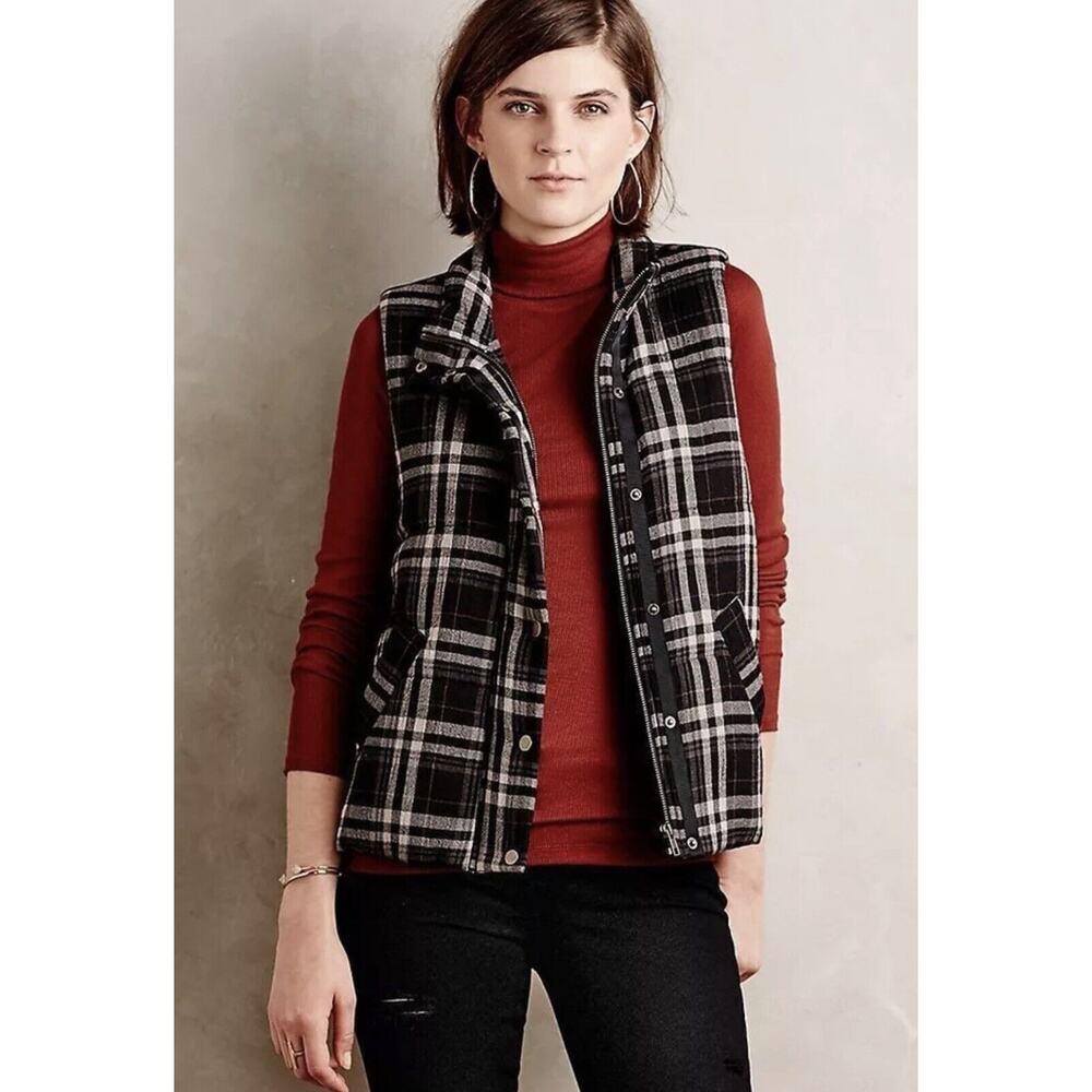 Hei Hei Anthropologie Vest Women‎ XS Black Plaid Quincy Cool Weather Western